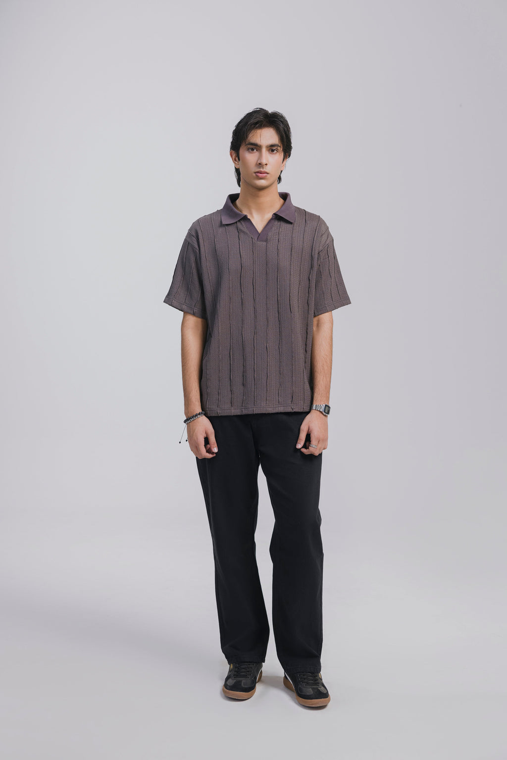 Grey Texture Polo Men