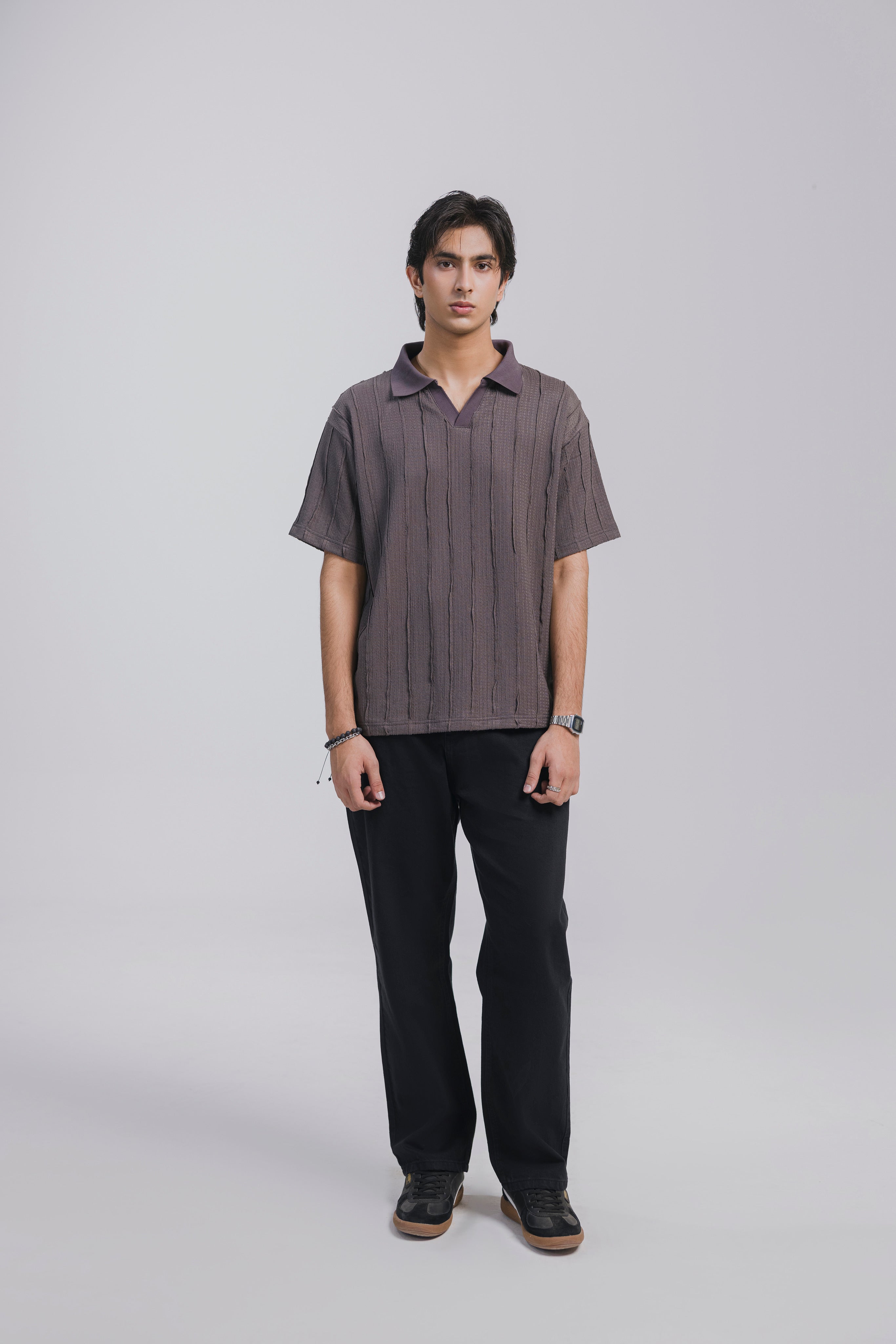 Grey Texture Polo Men