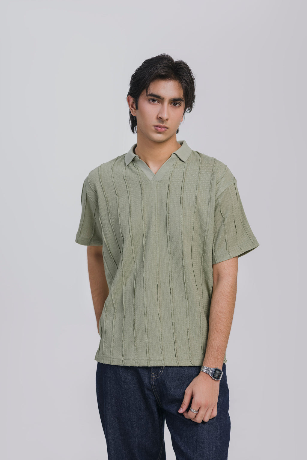 Sage Green Texture Polo Men