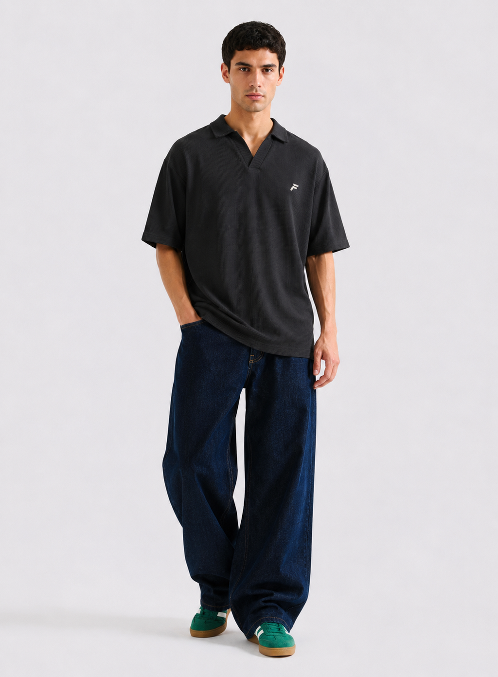 Black Waffle Polo Men