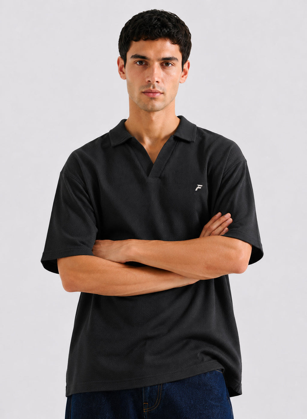 Black Waffle Polo Men
